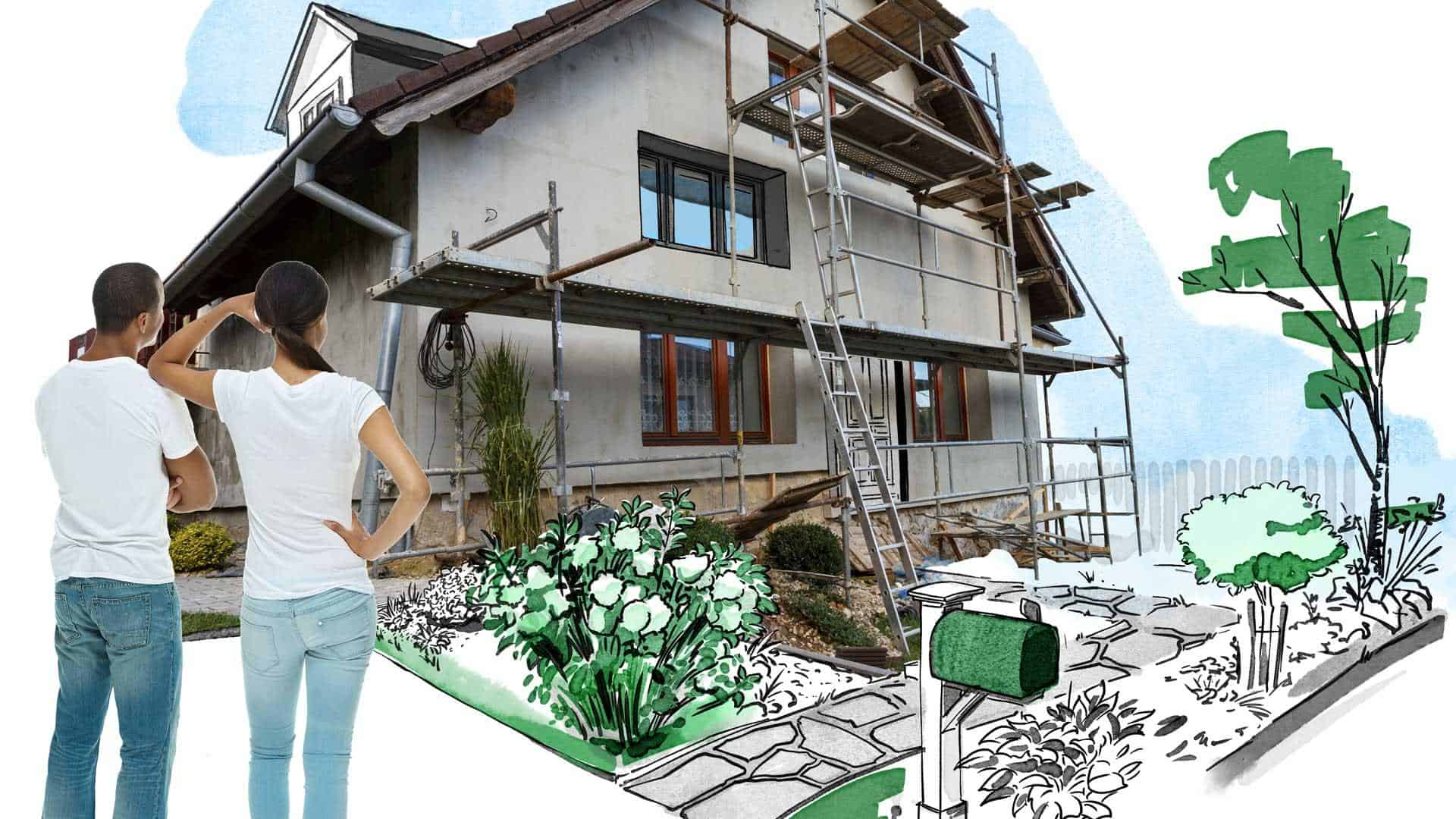 Pareja mirando su casa nueva